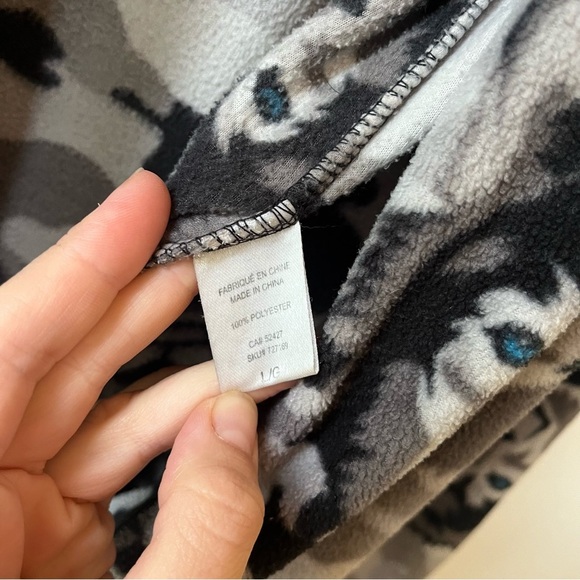 Mountain Ridge Grey Camo Wolf Fleece Onesie Pajama Hooded Jumpsuit Men’s Large - Picture 5 of 12